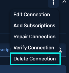 Actions menu open with Delete Connection highlighted.