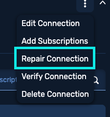 Actions menu open with Repair Connection highlighted.