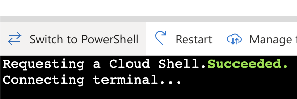 Switch to PowerShell action in actions bar above shell session in Azure Cloud Shell.