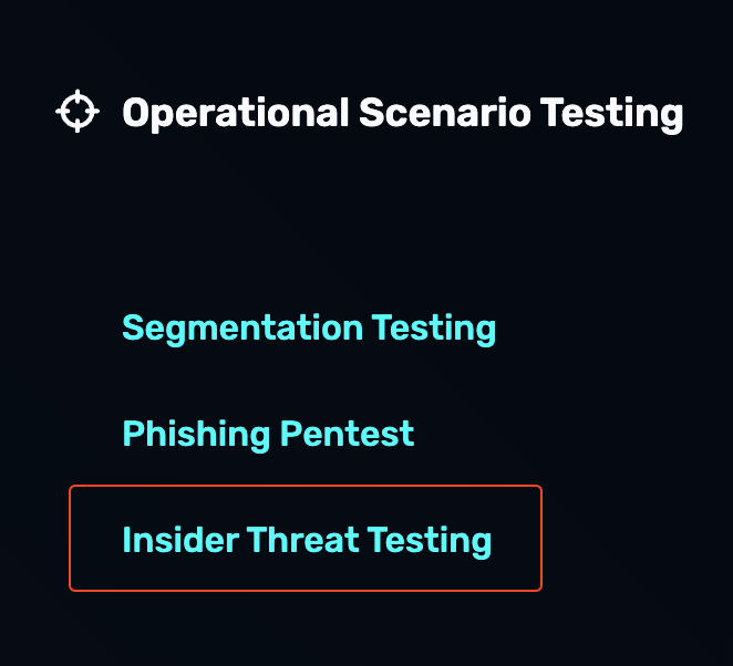 Operational Scenario testing screen - Insider Threat Testing link.