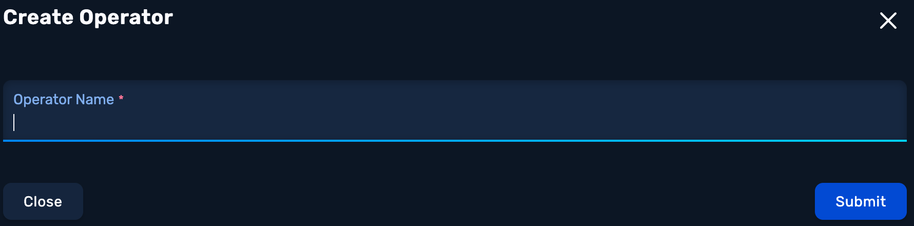 Create Operator screen - Operator Name field